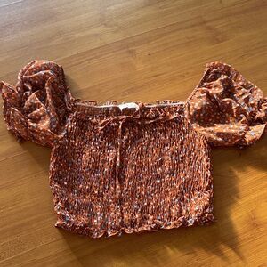 Blush Floral Smocked Crop Top - Rust